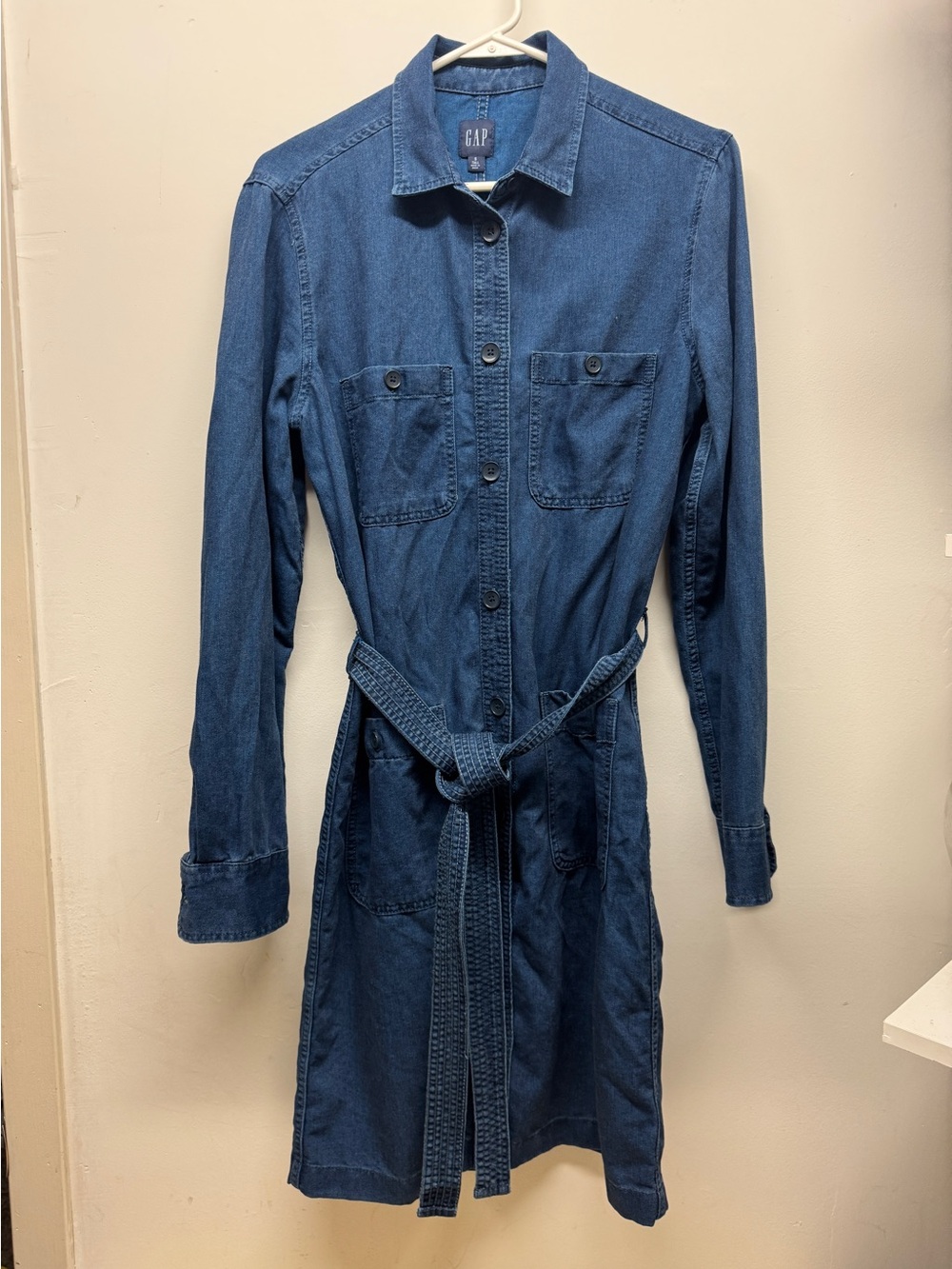 GAP Blue Denim Shirt Dress with Button-Front - Small Tall